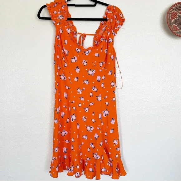 NWT Free People  Like A Lady Cap Sleeves Printed Mini Dress Orange Com S… - Picture 1 of 9